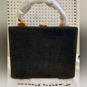 NWT BRANDON BLACKWOOD "Kendrick" Trunk Black Croc-Embossed Suede Leather Bag